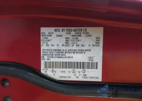 2008 Ford Explorer Eddie Bauer из США, поврежденный, VIN 1FMEU74868UA13015